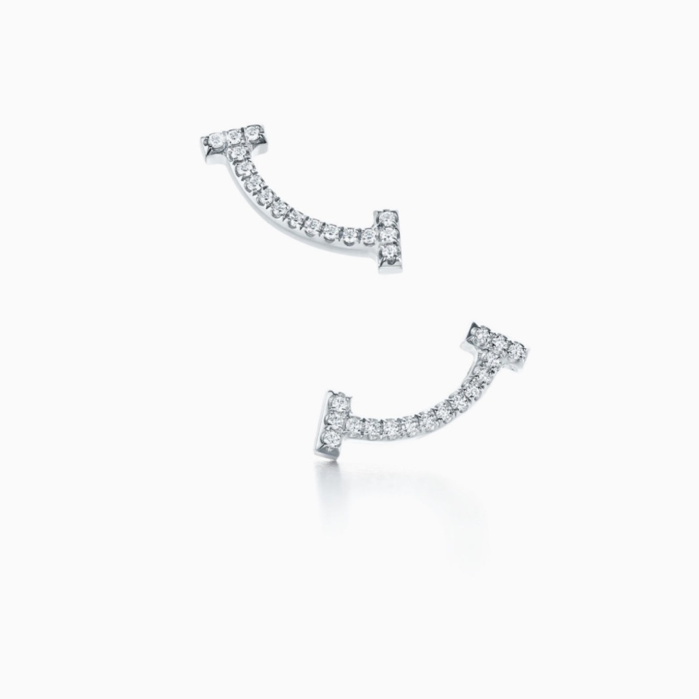 💎 Tiffany T Smile Mini Earrings in White Gold with Diamonds EUC
